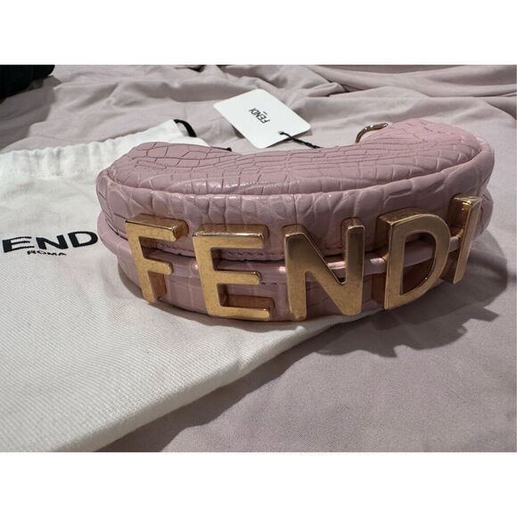 Crocodile leather fendi nano mini bag pink and gold new with tags - Picture 3 of 8